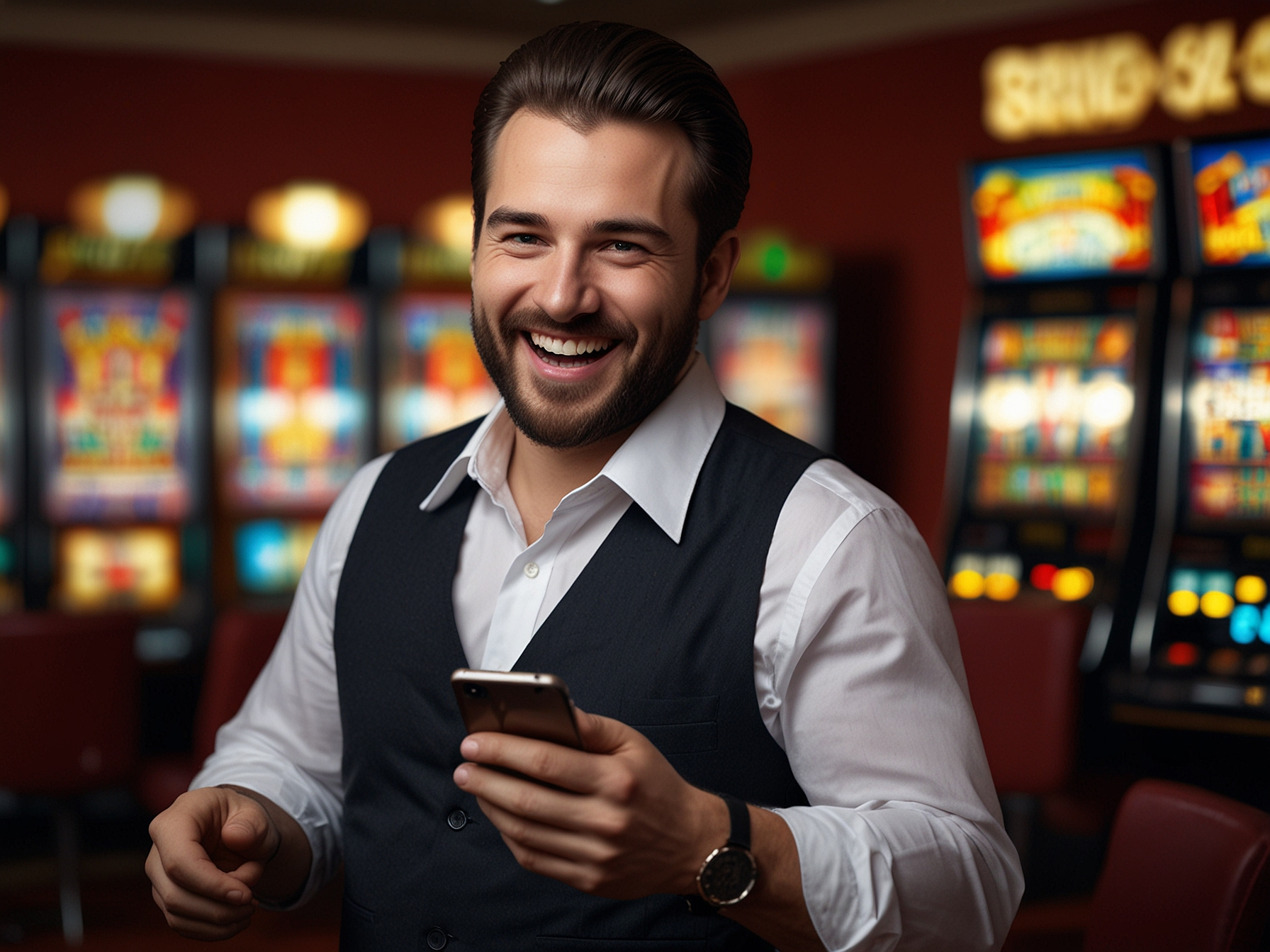 Winner celebrating on a slot machine at Katsubet